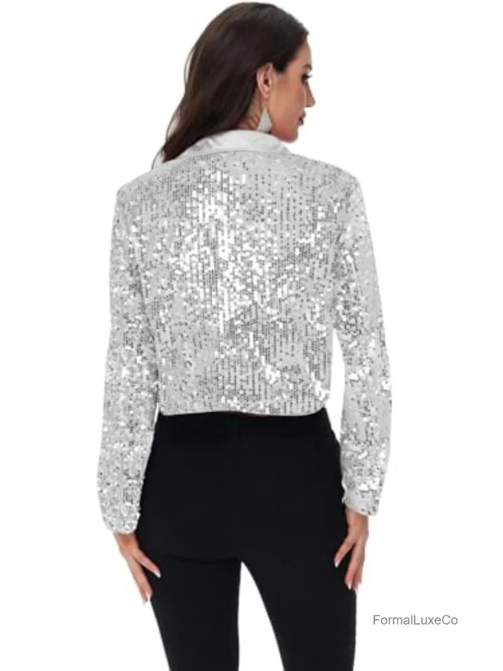Sparkly Sequin Blazer Jacket Long Sleeve Open Front Cropped Party Club Cardigan
